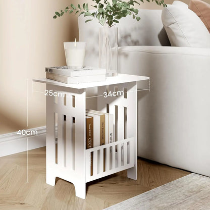 Small White Bedside Table with Storage Shelf, Slim Square Side End Table for Bedroom, Living Room & Small Spaces