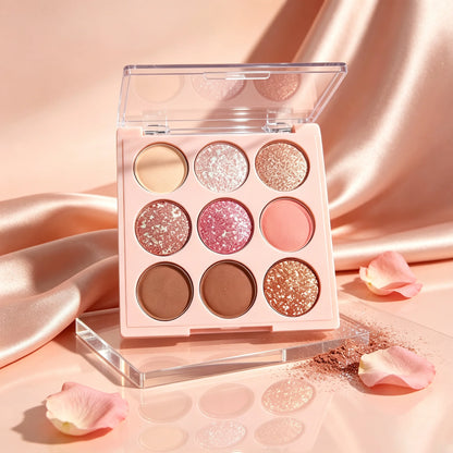9-Pan Face and Eye Palette, Eyeshadow, Highlighter, Blush and Contour, Oat and Rose Shades
