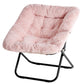 28-Inch Folding Saucer Chair – Soft Faux Fur Padded Lounge Reading Chair with Metal Frame for Living Room
