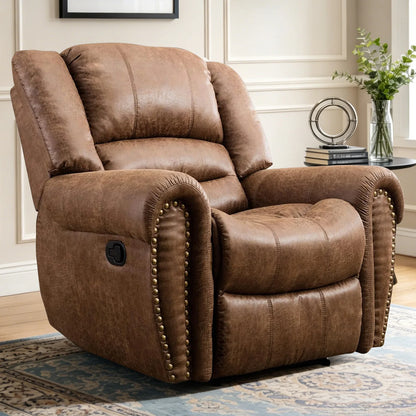 Manual Leather Recliner Chair – Classic Upholstered Lounge Chair with Padded Arms for Living Room