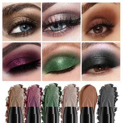 6-Piece Eyeshadow & Eyeliner Pencil Set, Matte & Pearlescent Shimmer, Waterproof Long-Lasting Eye Makeup