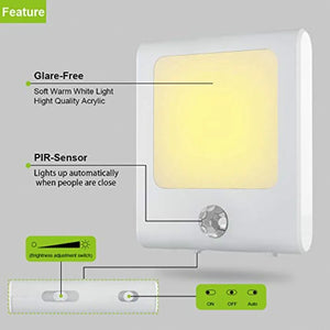 Plug-In Motion Sensor LED Night Light, Dimmable Warm White, for Hallways and Stairs