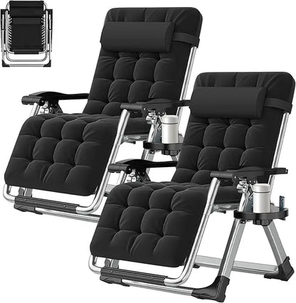 Set of 2 Zero Gravity Outdoor Lounge Chairs – Adjustable Reclining Patio Chairs with Cushions, Headrests & Cup Holders