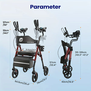 All-Terrain Upright Rollator Walker for Seniors with Padded Seat, Armrests & Storage Bag