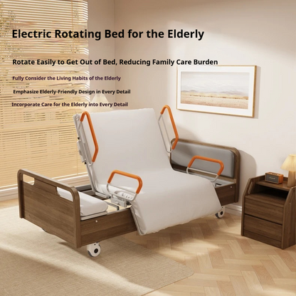 Household solid wood automatic rotating turning over bed multi-functional electric nursing bed