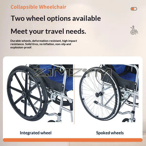 Folding Manual Wheelchair Lightweight Home Hospital Disabled Elderly Mobility Portable Wheelchair