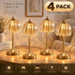 Vintage Glass Table Lamp with Green Pleated Shade, Gold-Tone Finish, Rechargeable LED, 3 Light Modes and Touch Control