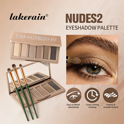 Neutral Nude Matte Eyeshadow Palette with 3 Brushes, Highly Pigmented Eye Makeup