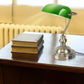 Green Glass Bankers Desk Lamp with 2 USB Ports, Pull Chain Switch and Brass Base