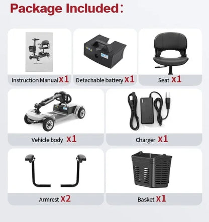 4-Wheel Electric Mobility Scooter for Adults, 20Ah Removable Battery, Heavy-Duty Design, Foldable Travel Scooter, Silver