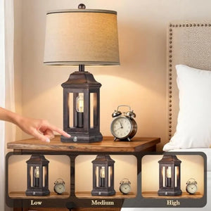 24-Inch Rustic Farmhouse Table Lamp with Touch Dimming, Nightlight and USB-A/USB-C Ports