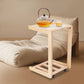 Rubber Wood C-Shaped Side Table with Storage Shelf & Casters, Mobile Sofa End Table for Small Spaces