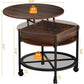 27" Lift-Top Coffee Table with Wheels, Storage & Lighting, Walnut Farmhouse Center Table with Metal Shelf