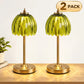 Vintage Glass Table Lamp with Green Pleated Shade, Gold-Tone Finish, Rechargeable LED, 3 Light Modes and Touch Control