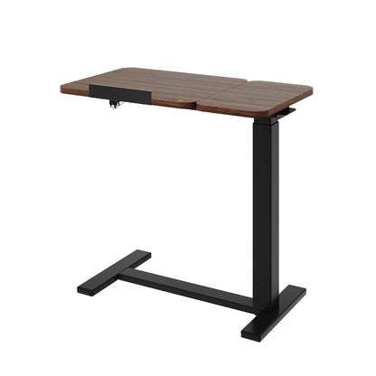 Height Adjustable Overbed Table with Tilting Desktop, Rolling Bedside Laptop Desk with Lockable Casters & Steel Frame for Home Use