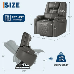 Power Lift Recliner Chair, PU Leather Electric Stand Assist Sofa with Charging Ports, Cup Holders & Power Reclining