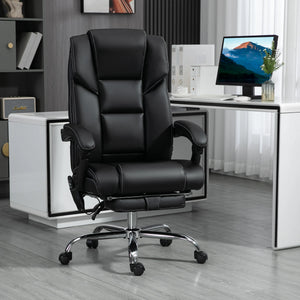 6-Point Vibrating Massage Office Chair with Lumbar Heat, PU Leather Reclining Computer Chair with Footrest & Adjustable Height – Black
