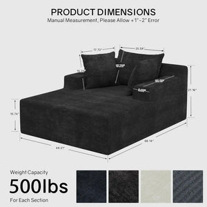 Oversized 66-Inch Chenille Chaise Lounge Chair, Cloud-Style Reading Chair with 3 Pillows for Living Room & Bedroom
