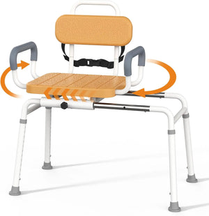 Sliding Swivel Tub Transfer Bench – Shower Chair with 350 lb Capacity, Wood Brown Finish