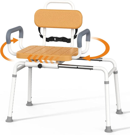 Sliding Swivel Tub Transfer Bench – Shower Chair with 350 lb Capacity, Wood Brown Finish