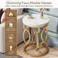 20" Modern Round End Table with Thick Wood Top & Unique O-Shaped Base for Living Room and Bedroom