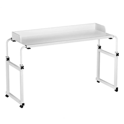 47-Inch Height Adjustable Overbed Table with Wheels, Carbon Steel Rolling Laptop Desk with Raised Baffle for Bed & Home Use