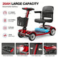 4-Wheel Foldable Mobility Scooter for Adults, Detachable Battery, Adjustable Seat, Anti-Tip Wheels, Puncture-Proof Solid Tires, Red