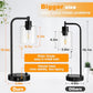 Industrial Table Lamp with Glass Shade, Stepless Dimming, USB-A and USB-C Charging Ports, Power Outlet, Bedside Desk Lamp