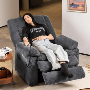 Dual Motor Power Lift Recliner Chair with Heat & Massage, Infinite Position Stand Assist Chair with USB, Cup & Phone Holders – Gray