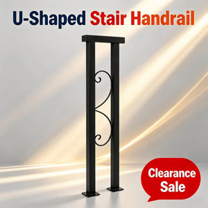 U-Shaped Stair Handrail – Decorative Iron Safety Grab Bar with Pre-Drilled Base for Stairs & Entrances