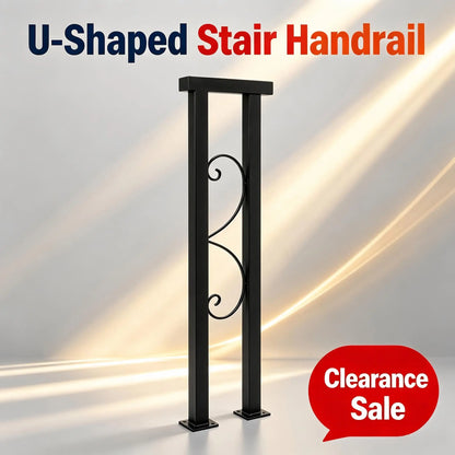 U-Shaped Stair Handrail – Decorative Iron Safety Grab Bar with Pre-Drilled Base for Stairs & Entrances