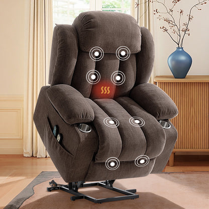Power Lift Recliner Chair with Vibration Massage & Lumbar Heat, Electric Stand Assist Chair with Cup Holders, Side Pockets & Remote – Gray