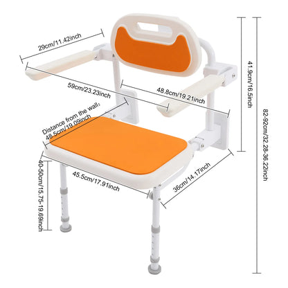 Wall-Mounted Folding Shower Chair with Backrest – 5-Level Height Adjustable Bath Seat, 330 lb Capacity