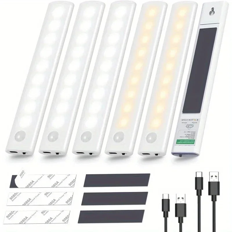 Rechargeable Motion Sensor Under Cabinet LED Lights, 2 Light Colors, 1/3/5/6-Pack