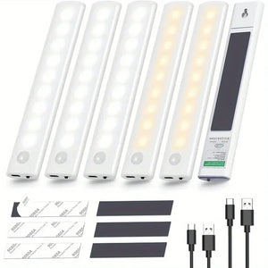 Rechargeable Motion Sensor Under Cabinet LED Lights, 2 Light Colors, 1/3/5/6-Pack