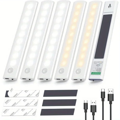 Rechargeable Motion Sensor Under Cabinet LED Lights, 2 Light Colors, 1/3/5/6-Pack