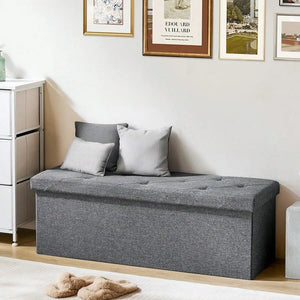 Foldable Storage Ottoman Bench with Padded Seat, 660 lb Capacity End-of-Bed Storage Chest & Footrest for Bedroom, Grey