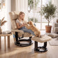 360° Swivel Massage Recliner Chair with Ottoman – 10-Point Vibration PU Leather Lounge Chair with Footstool & Remote, Beige