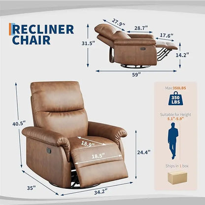 360° Swivel Rocker Recliner Chair – PU Leather Glider Nursery Chair with Deep Seat & Padded Armrests for Living Room