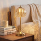 Vintage Glass Table Lamp with Green Pleated Shade, Gold-Tone Finish, Rechargeable LED, 3 Light Modes and Touch Control