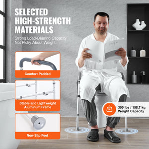 Height Adjustable Raised Toilet Seat with Padded Arms – 7-Level 19.3–25.2" Toilet Riser, 350 lb Capacity