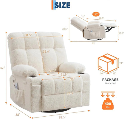 350 lb Massage Recliner Chair with Heat, Full-Body Vibration Massage, Cup Holders & Terry Cloth Upholstery
