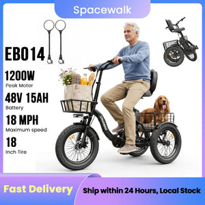 1200W Folding Electric Tricycle for Adults, 748.8Wh Removable Battery, 18"×3" Fat Tires, Step-Through, Up to 60-Mile Range