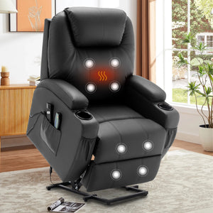 Power Lift Recliner Chair with Massage & Heat, PU Leather Electric Stand Assist Recliner for Living Room & Bedroom