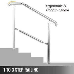 Stainless Steel Stair Railing for 3–5 Steps – Adjustable Transitional Handrail for Stairs & Level Surfaces