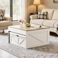 Lift-Top Coffee Table with Bench Storage, Gas-Lift Mechanism, White Engineered Wood Center Table