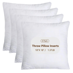 Throw Pillow Inserts, 2-Pack or 4-Pack Square Decorative Couch & Bed Cushion Inserts, 50x50cm / 55x55cm, White