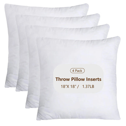 Throw Pillow Inserts, 2-Pack or 4-Pack Square Decorative Couch & Bed Cushion Inserts, 50x50cm / 55x55cm, White