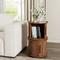 Walnut Round Nesting Coffee Table Set of 2 with Sliding Door Storage, Modern Side Tables for Living Room & Bedroom