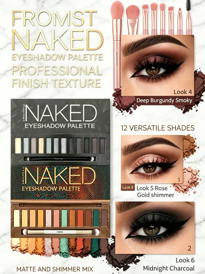 12-Color Smoky & Warm Eyeshadow Palette Bundle with 8 Makeup Brushes, Highly Pigmented Matte & Shimmer, Long-Wearing